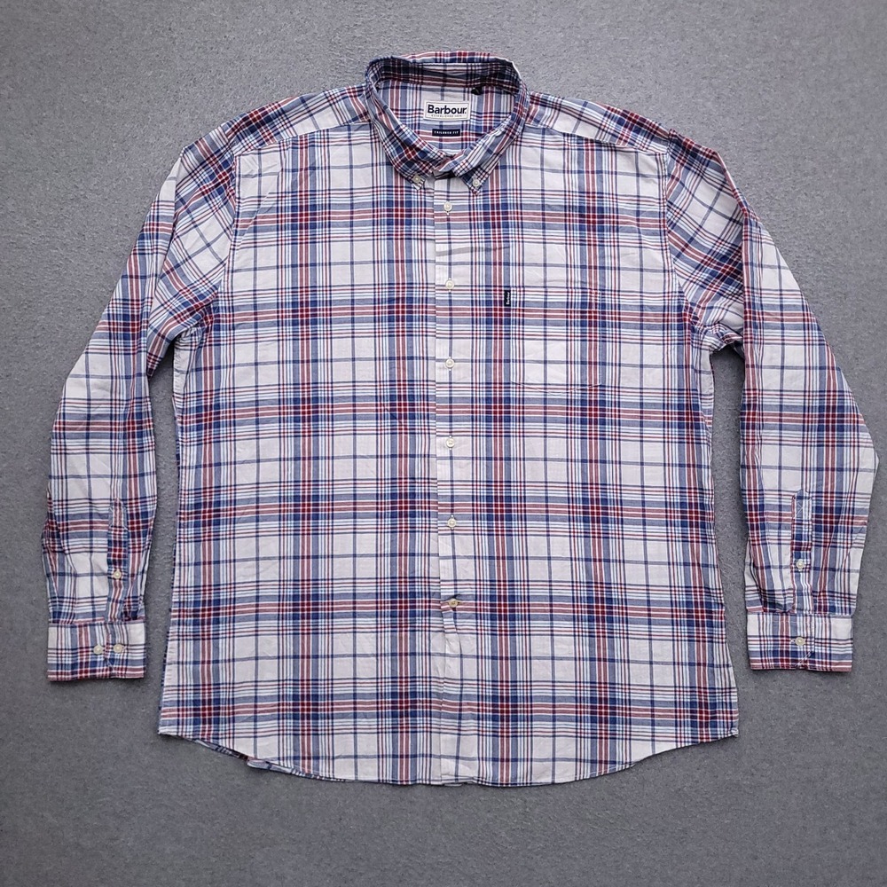 Barbour Button Down Shirt Mens XL Tailored Fit Plaid Long Sleeve Casual
